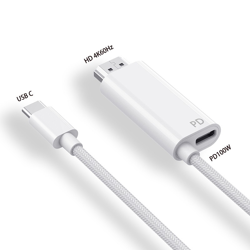 Câble vidéoprojecteur USB-C vers HDMI avec charge 100 W, vue de trois quarts