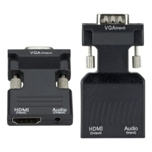 Câble vidéoprojecteur VGA vers HDMI, convertisseur intégré, vue de trois quarts