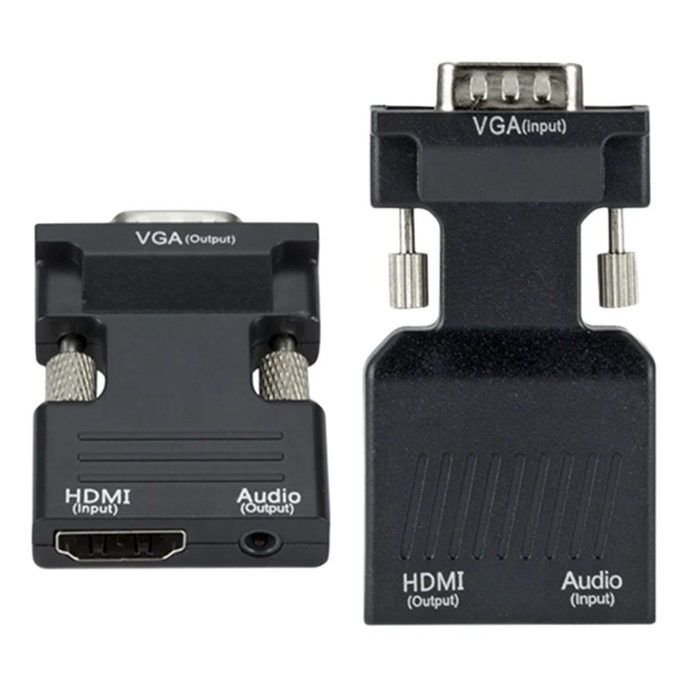 Câble vidéoprojecteur VGA vers HDMI, convertisseur intégré, vue de trois quarts