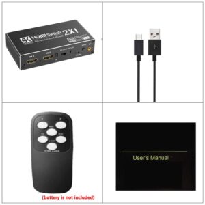 Commutateur HDMI avec extracteur audio, 2 vers 1, câble vidéoprojecteur, vue de face