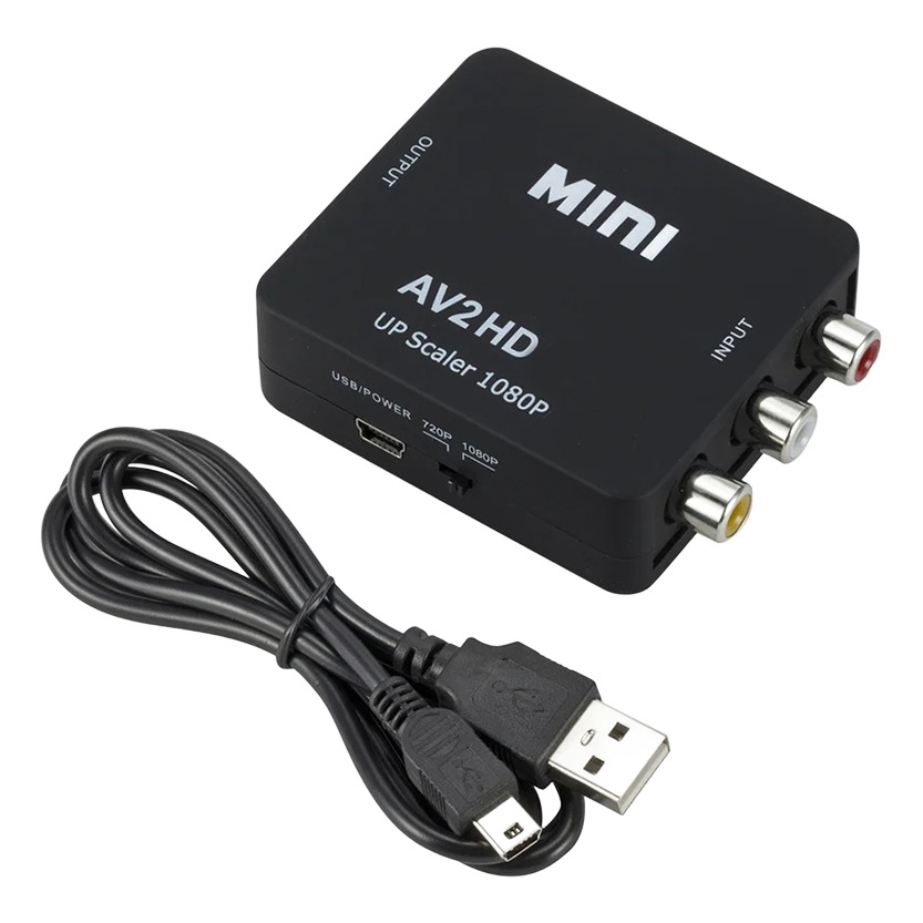 Convertisseur AV RCA vers HDMI 1080p, câble vidéoprojecteur rétro, vue de trois quarts