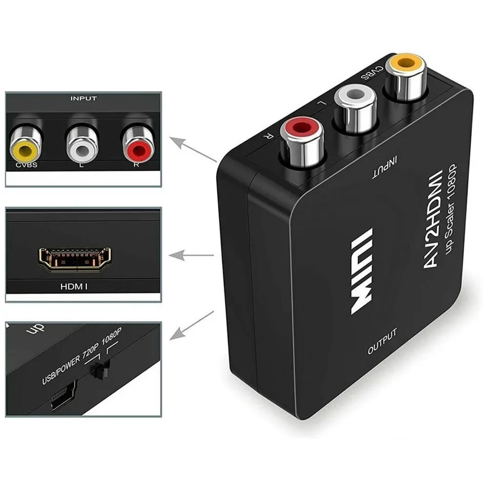 Convertisseur cable videoprojecteur RCA vers HDMI 1080p, vue de face