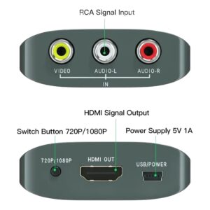 Convertisseur câble vidéoprojecteur RCA vers HDMI, vue de trois quarts