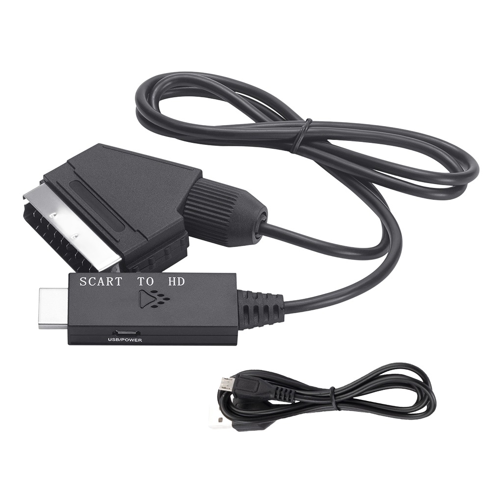 Convertisseur péritel HDMI en cordon, alimentation USB, vue de trois quarts