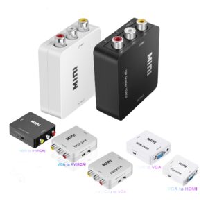 Convertisseur RCA vers HDMI pour vidéoprojecteur, et HDMI vers RCA, vue de trois quarts