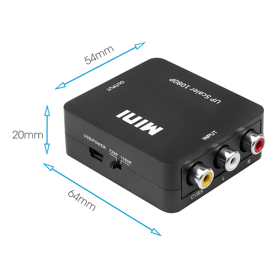 Convertisseur RCA vers HDMI pour vidéoprojecteur, et HDMI vers RCA, vue de face