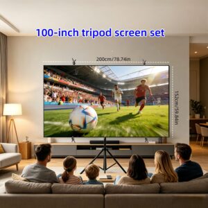 Écran de projection 100 pouces avec support en T de 2 x 2 m, vue de face