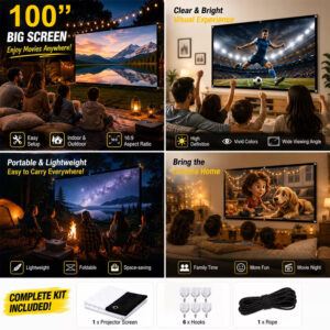 Écran de projection 4K pliable résistant aux plis, vue de trois quarts