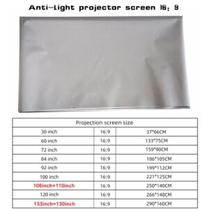 Ecran de projection anti lumiere en plusieurs formats, vue de trois quarts