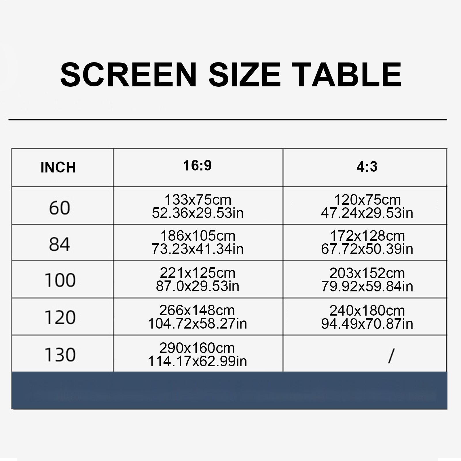 Écran de projection cinéma maison, quatre tailles, vue de profil