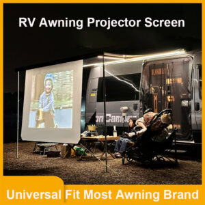 Écran de projection extensible pour camping-car, vue de face
