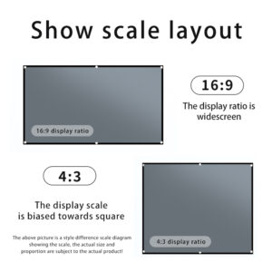 Écran de projection gris anti lumière à bordure noire, vue de trois quarts