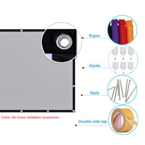 Écran de projection gris anti lumière à bordure noire, vue de face