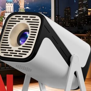 Ecran de projection, mini Projecteur Intelligent Wi-Fi Bluetooth 4K, vue de trois quarts