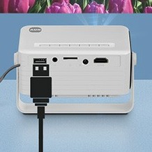 Ecran de projection, mini vidéoprojecteur Y3 Portable HD 720p, vue de trois quarts