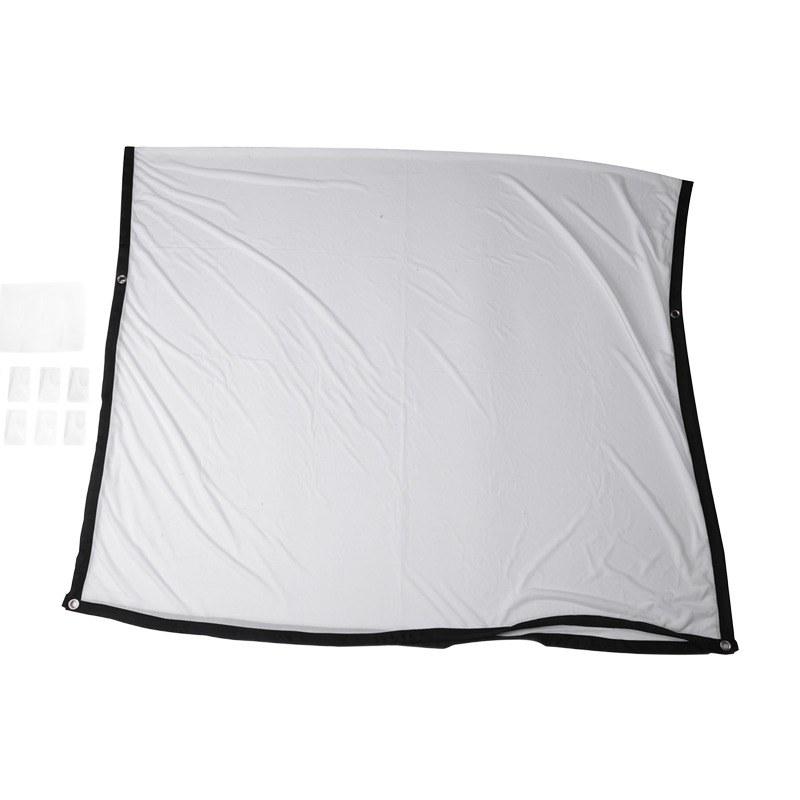 Écran de projection pliable 100 pouces, blanc anti-pli, vue de trois quarts