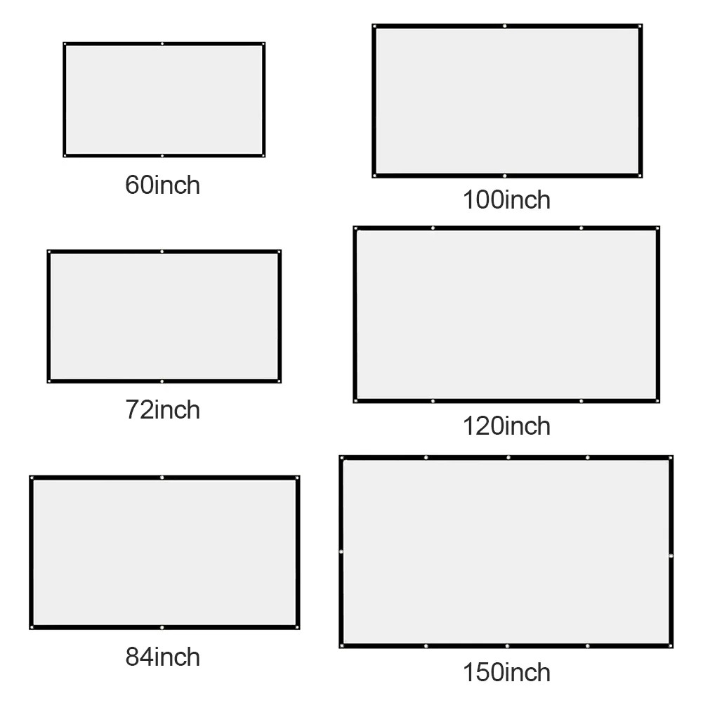 Ecran de projection pliable de 60 a 150 pouces, vue de trois quarts