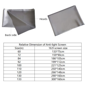Écran de projection pliable en tissu réfléchissant, neuf diagonales, vue de profil