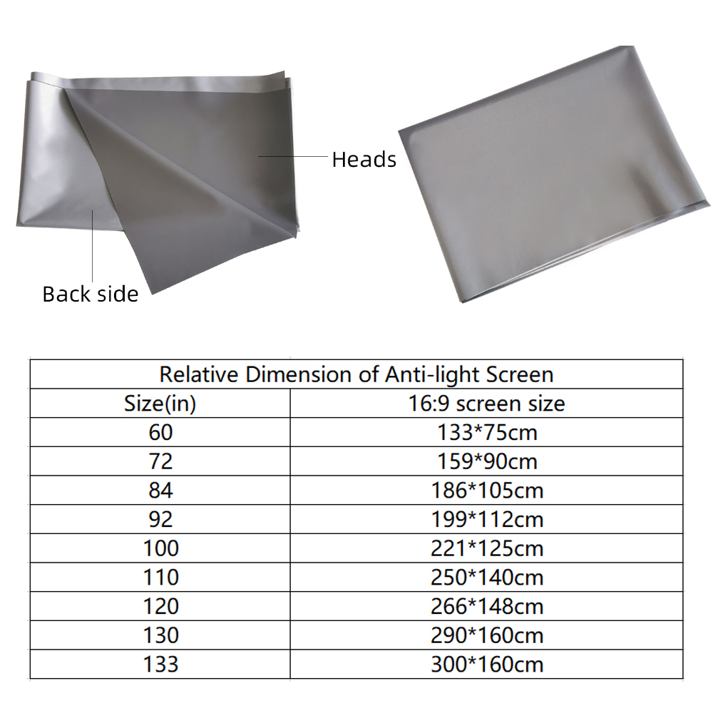 Écran de projection pliable en tissu réfléchissant, neuf diagonales, vue de profil