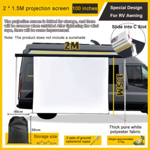 Écran de projection pliant pour camping-car, vue de face