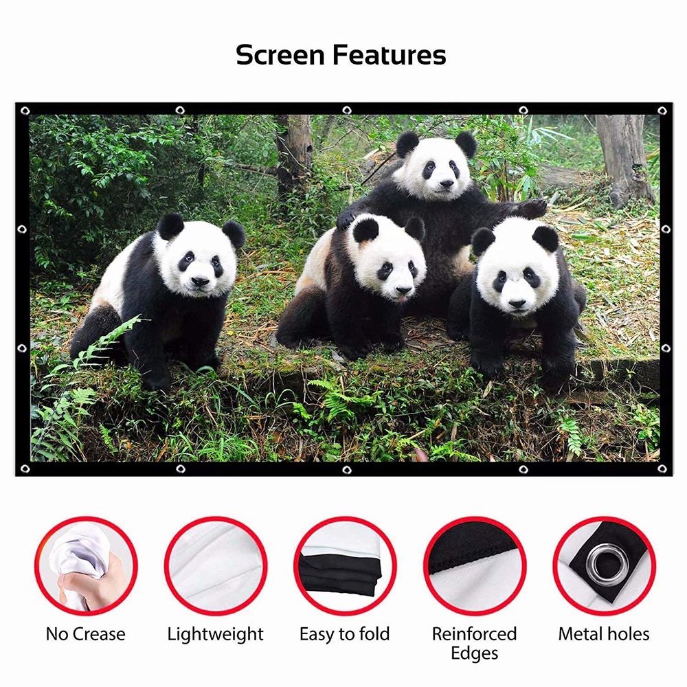 Ecran de projection portable de 60 a 150 pouces, vue de face