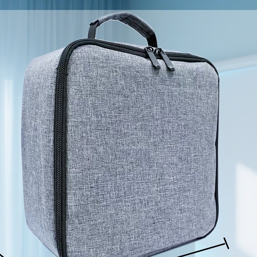 Ecran de projection, sac de rangement pour mini projecteur portable, vue de trois quarts