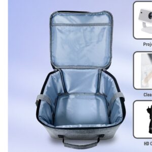 Ecran de projection, sac de rangement pour mini projecteur portable, vue de profil