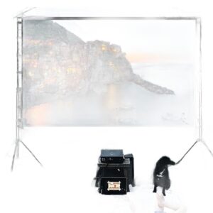 Écran de projection sur double trépied, blanc mat 16:9, sans plis, vue de trois quarts