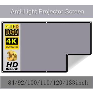 Ecran de projection, toile de projection grise anti-lumière, huit, vue de trois quarts