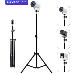 Ecran de projection, trépied extensible pour mini projecteur de voyage, vue de face