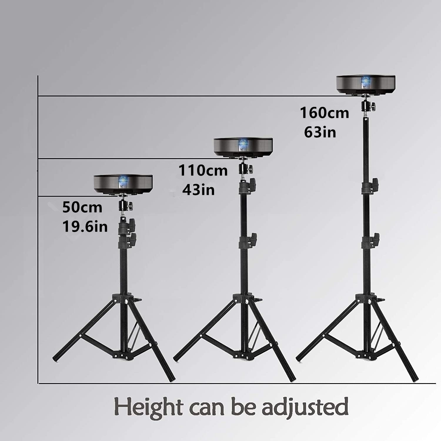 Ecran de projection, trépied universel de 50 à 160 cm pour mini, vue de trois quarts