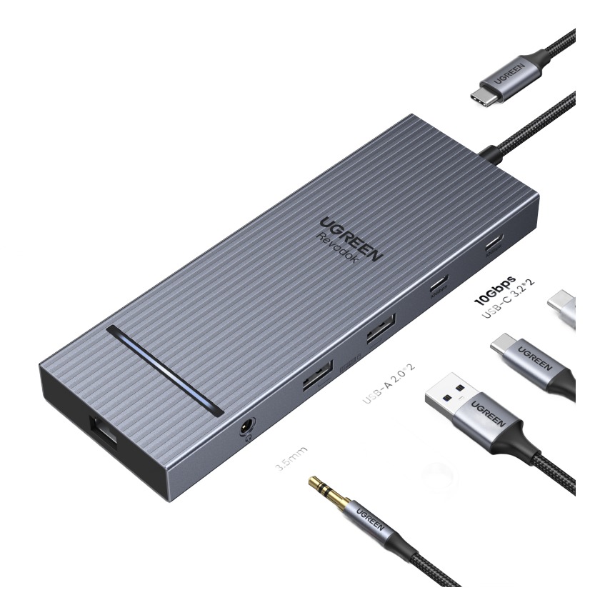 Hub USB C double HDMI 12 en 1, DisplayPort et réseau, vue principale