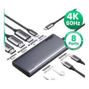 Hub USB C HDMI huit en un, triple affichage et charge, vue principale