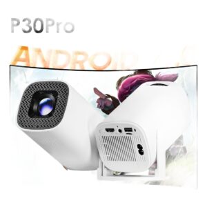Mini videoprojecteur autonome, réseau sans fil et liaison audio, vue de trois quarts