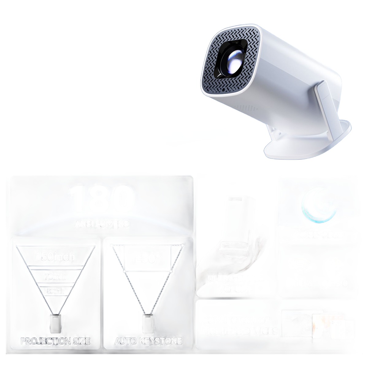 Mini vidéoprojecteur compact 180 ANSI lumens, dalle native 720p, vue de face