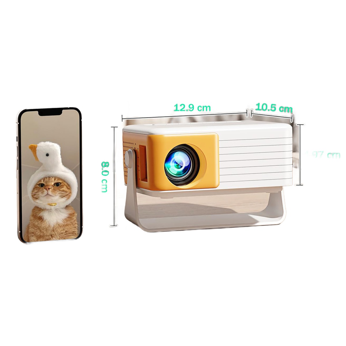 Mini vidéoprojecteur de 12,9 cm, 200 ANSI, blanc et orange, vue principale