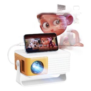 Mini vidéoprojecteur de 12,9 cm, 200 ANSI, blanc et orange, vue de trois quarts