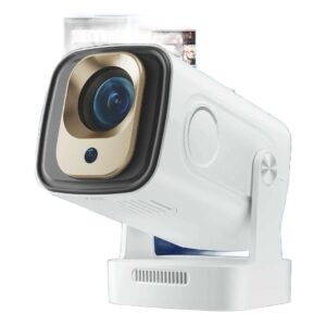 Mini vidéoprojecteur Full HD 1080p natif, mise au point automatique, vue de trois quarts