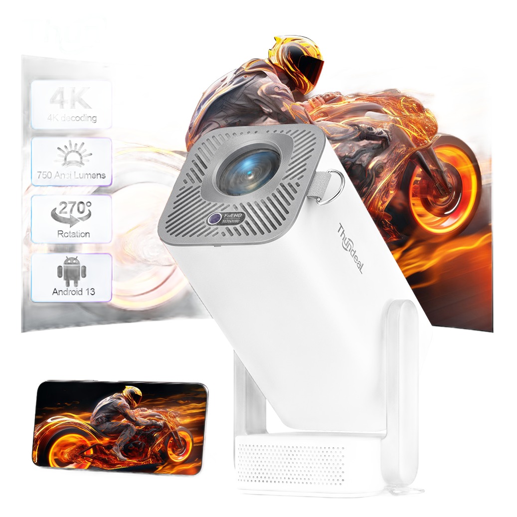 Mini vidéoprojecteur Full HD natif 750 ANSI sous Android, vue de trois quarts
