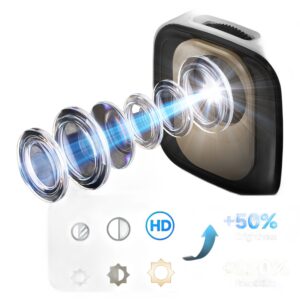 Mini vidéoprojecteur Full HD natif à mise au point automatique, 330 ANSI, vue de trois quarts