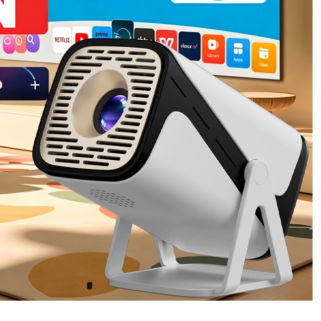 Mini videoprojecteur, mini Projecteur Intelligent Wi-Fi Bluetooth 4K, vue de trois quarts