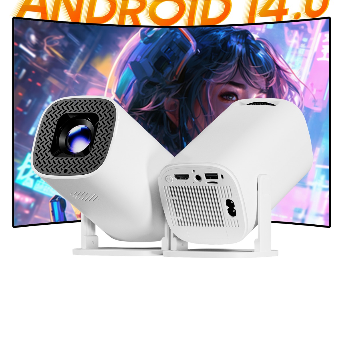 Mini videoprojecteur, mini Projecteur P30PRO Android 14 WiFi6 BT 5.0, vue de trois quarts