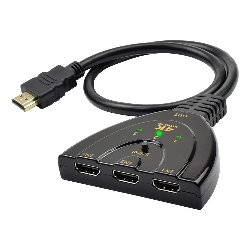 Repartiteur cable videoprojecteur HDMI 3 vers 1 en 4K, vue principale