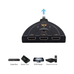 Repartiteur cable videoprojecteur HDMI 3 vers 1 en 4K, vue de face