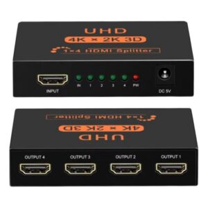 Répartiteur HDMI alimenté vers 2 ou 4 écrans, câble vidéoprojecteur, vue principale