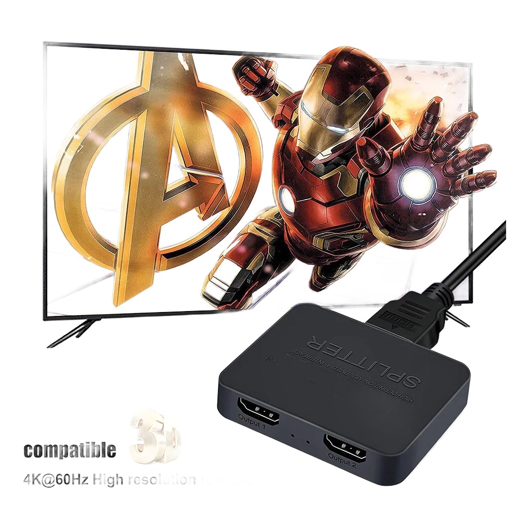 Répartiteur pour câble vidéoprojecteur HDMI 1 vers 2, vue de trois quarts