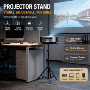Support de projecteur réglable, trois hauteurs, vue de trois quarts