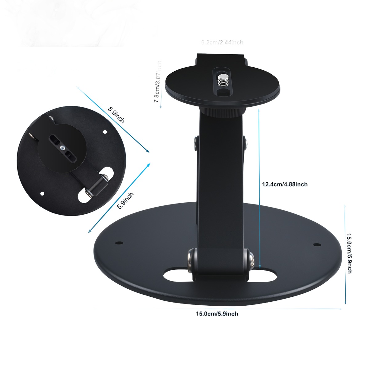 Support vidéoprojecteur de bureau orientable, vis 1/4 et pose murale, vue de trois quarts