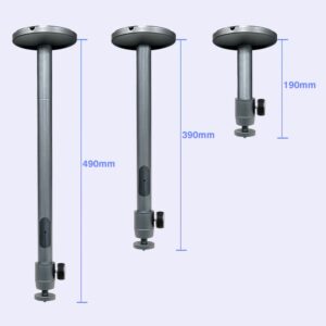 Support vidéoprojecteur plafond télescopique en aluminium, rotule 360, vue de trois quarts