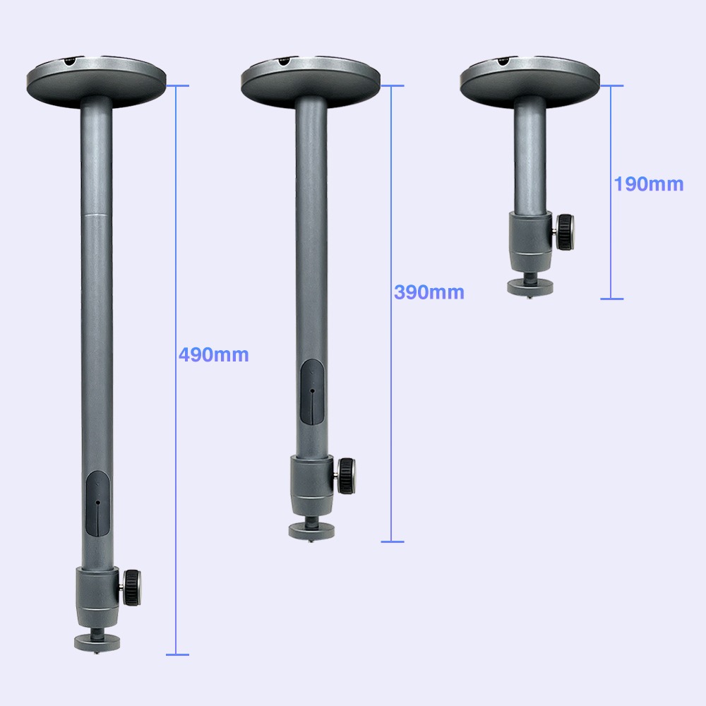 Support vidéoprojecteur plafond télescopique en aluminium, rotule 360, vue de trois quarts